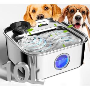 imageoneisall Dog Water Fountain 26Gal10L Stainless Steel Dog Water Bowl Dispenser with Washable Filter ampamp Deeper Drinking Aera UltraQuiet Pet Water Fountain for Small Medium Large Dogs and MultiPet