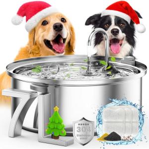 imageoneisall Dog Water Fountain 7L230oz18G Quiet Dog Fountain Water Bowl Stainless Steel Dog Water Fountain with Visual Water LevelampampTriple Filtration for Large Medium Small Breed Dogs PetsPWF002 Dog Fountain 3 Sets Filters
