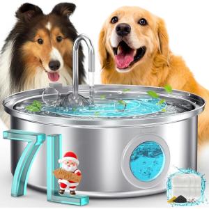 imageoneisall Dog Water Fountain 7L230oz18G Quiet Dog Fountain Water Bowl Stainless Steel Dog Water Fountain with Visual Water LevelampampTriple Filtration for Large Medium Small Breed Dogs PetsUpgraded PWF002 Dog Fountain 3Sets Filters