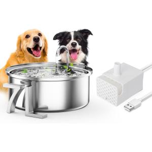 imageoneisall Dog Water Fountain for Large Dogs with Extra Replacement Pump7L230oz18G Stainless Steel Dog Fountain Bowl Super Quiet with Triple Filtration