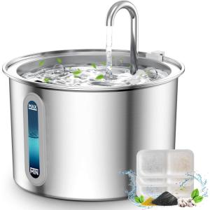imageoneisall Stainless Steel Cat Water Fountain 2L Water Fountains for Cats Indoor Dishwasher Safe with Quiet Pump and 3 Replacement Filters Automatic Pet Water Fountain Faucet Spout DesignCat Fountain