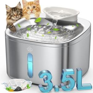 imageoneisall Stainless Steel Cat Water Fountain 35L118fl oz Automatic Pet Drinking Fountains for Cats Indoor Quiet Running Cat Waterer FountainsPW03 Cat Fountain 3 Sets FiltersPW03 Cat Fountain 3 Sets Filters