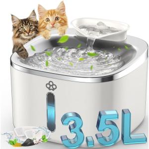 imageoneisall Stainless Steel Cat Water Fountain 35L118fl oz Automatic Pet Drinking Fountains for Cats Indoor Quiet Running Cat Waterer FountainsPW03 Cat Fountain 3 Sets FiltersPW03 White Fountain 3 Sets Filters