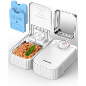 imageoneisall 2Meal Automatic Cat Feeder for Wet ampamp Dry Food Wet Cat Food Dispenser with 2 Ice Packs and Stainless Steel Bowl Automatic Pet Feeder for Cats and Small Dog with 48HTimerDual Bowl Feeder