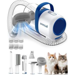 imageoneisall Cat Hair Vacuum LowNoise Pet Vacuum Grooming Kit with Brush ampamp Clippers for Hair Shedding Trimming Grooming 6 in 1 Cat Vacuum Groomer for Pet Hair Grooming