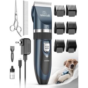imageoneisall Dog Clipper Low Noise Dog Grooming Kit with Rechargeable Dog Shaver Cordless Electric Quiet Hair Clipper Set for Dog Cats PetsGoldBlue