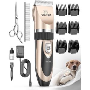imageoneisall Dog Clipper Low Noise Dog Grooming Kit with Rechargeable Dog Shaver Cordless Electric Quiet Hair Clipper Set for Dog Cats PetsGoldGold