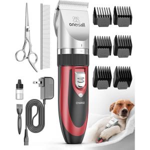 imageoneisall Dog Clipper Low Noise Dog Grooming Kit with Rechargeable Dog Shaver Cordless Electric Quiet Hair Clipper Set for Dog Cats PetsGoldRed