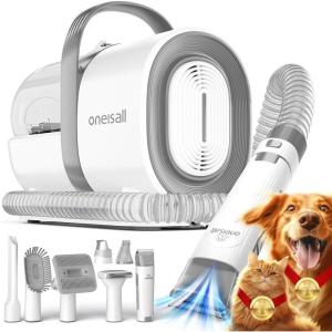 imageoneisall Dog Grooming Vacuum Pet Grooming Vacuum with Clipper Nail Grinder 15L Dust Cup Dog deshedding Vacuum Brush with 7 Pet Grooming Tools for Shedding Pet Hair Home CleaningGray