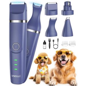 imageoneisall 4in1 Cordless Dog Grooming Kit with 2Speed Clippers Low Noise Paw Trimmer ampamp Rechargeable Quiet Nail Grinder for Dogs and Cats BlueBlue