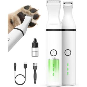 imageoneisall Dog Paw TrimmerCorldless Quiet Pet Paw Trimmer with Double BladesLow Noise 2 Speed Dog Grooming Clippers for Paws Eyes Ears Face RumpWhite