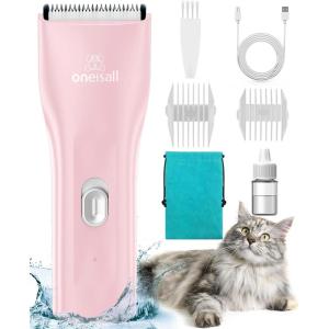 imageoneisall Pet Clipper for Cat Matted Hair Pet Shaver for Cats Quiet Pet Clippers Waterproof Cordless Cat Clippers for Matted Hair Long Hair with Storage Bag GreenPink