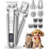 imageoneisall Dog Clippers and Paw Trimmer with Low Noise 4  in  1 Cordless Dog Grooming Kit with 3  Level Speed Clippers 7000 RPM for Grooming Thick Hair Waterproof Shaver for Dogs and CatsSilver