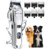 imageoneisall Dog Clippers for Grooming for Thick Heavy CoatsLow Noise Rechargeable Cordless Pet Shaver with Stainless Steel BladeWaterproof Dog Shaver for Dogs Pets and Animals SliverA Stainless Steel
