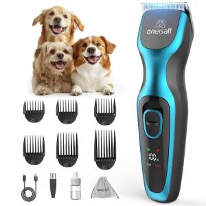 imageOneisall Dog Clippers for Grooming  2Speed Super Power 50dB Quiet Rechargeable Cordless Trimmer With Detachable Stainless Steel Blade for Small ampamp Large Dogs With Thick Coats