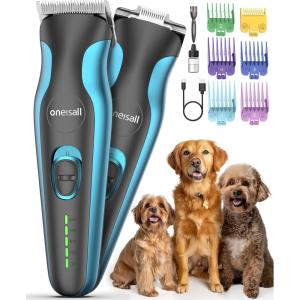 imageoneisall 2 in 1 Dog Clippers Grooming and Paw Trimmer Cordless 50dB Quiet Rechargeable 2 Speed Dog Hair Clippers with Detachable Stainless Steel Blade for Small ampamp Large Dogs Pets with Thick CoatsBlue
