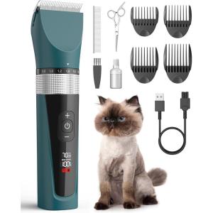 imageoneisall Cat Clippers for Matted Hair 5Speed Quiet Cat Grooming kit Cordless Cat Shaver for Long HairWaterproof Cat Hair Trimmer Pet Clippers for CatsGreenGreen