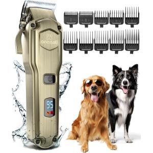 imageoneisall Dog Clippers for Grooming for Thick Heavy CoatsLow Noise Rechargeable Cordless Pet Shaver with Stainless Steel BladeWaterproof Dog Shaver for Dogs Pets and Animals SliverB Gold