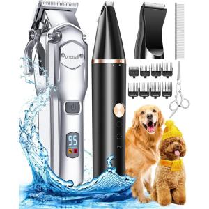 imageoneisall Dog Grooming Kit for Heavy Thick HairampampCoatsLow Noise Rechargeable Cordless Waterproof Dog Clippers for Grooming AnimalsampampPetsPet Shaver with Stainless Steel Blade and Paw Trimmer