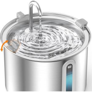imageoneisall 2L Stainless Steel Cat Water Fountain with Snap AntiSpill Cats Water Fountains with Quiet PumpContinuous Fresh Water SupplyPet Water Fountain for Single Kitty ampamp Small Pets