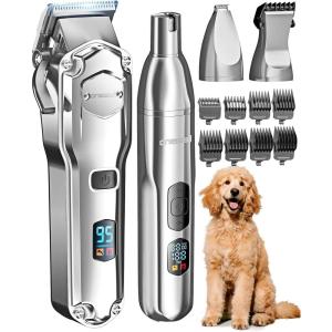 imageoneisall Dog Clippers for Grooming ThickHeavy Coats 4in1 Dog Grooming Kit Low Noise with Stainless Steel Blade Cordless Dogs Paw Trimmer Pet Nail Grinder for Small ampamp Large Dogs Cats Animals