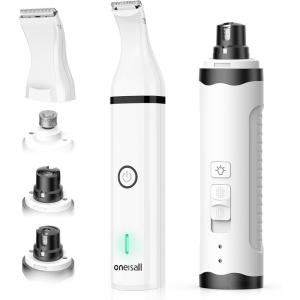 imageoneisall Dog Nail Grinder and Paw Trimmer Kit 2 in 1 Quiet Rechargeable Electric Pet Nail Grinder with 2 LED Lights and Cordless Dog Grooming Safe Clippers