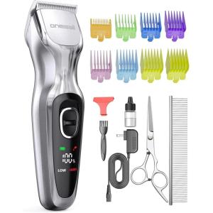 imageoneisall Dog Grooming Clippers for Thick Heavy CoatsLow Noise Cordless Dog Grooming Kit with Metal Blades All Stainless Steel 2 Speeds
