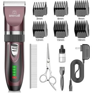 imageOneisall Low Noise Dog Clippers 2Speed Quiet Grooming Kit Rechargeable Cordless Pet Hair Clipper Trimmer Shaver for Small and Large Dogs Cats Animals Dark PlumDark Plum