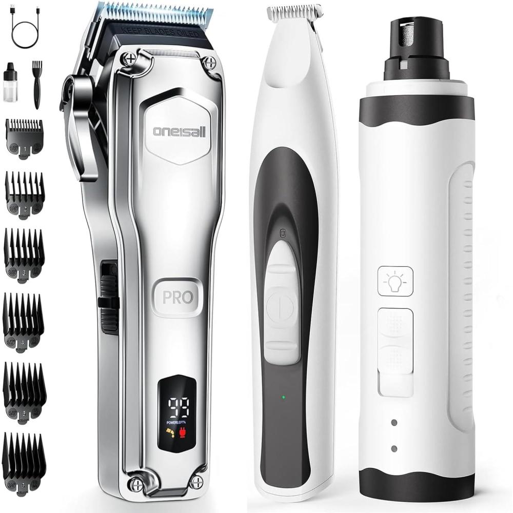 imageoneisall Dog Clippers for Grooming Thick Hair Quiet Dog Nail Grinder Paw Trimmer with 2 LED Lights