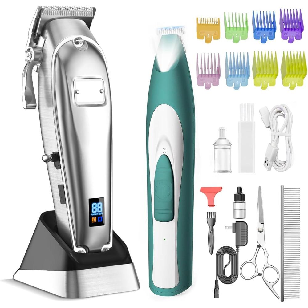 imageoneisall Dog Grooming Clippers for Thick Heavy Coats and Low Noise Dog Paw Trimmer with LED Light