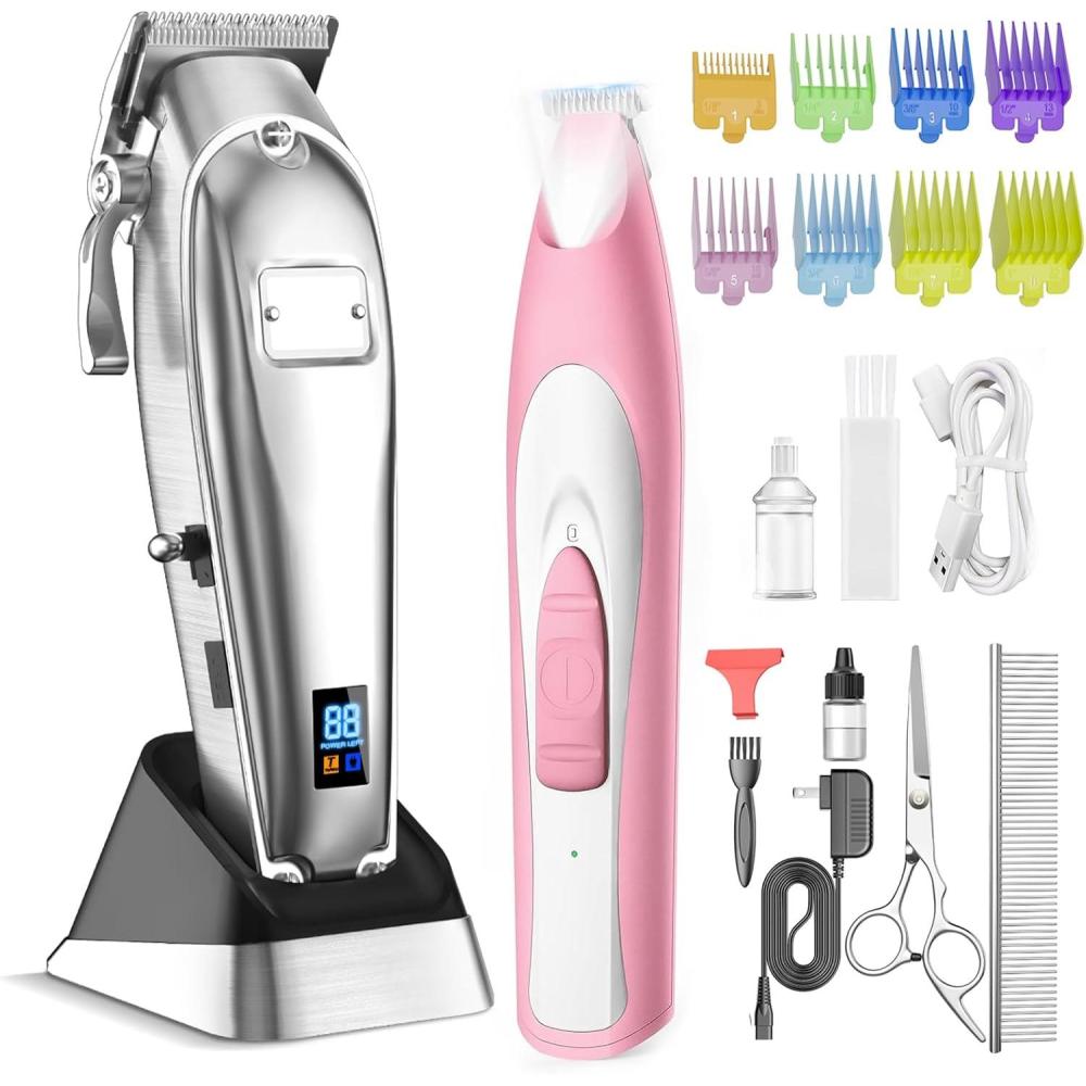 imageoneisall Dog Grooming Clippers for Thick Heavy Coats and Low Noise Dog Paw Trimmer with LED Light Pink