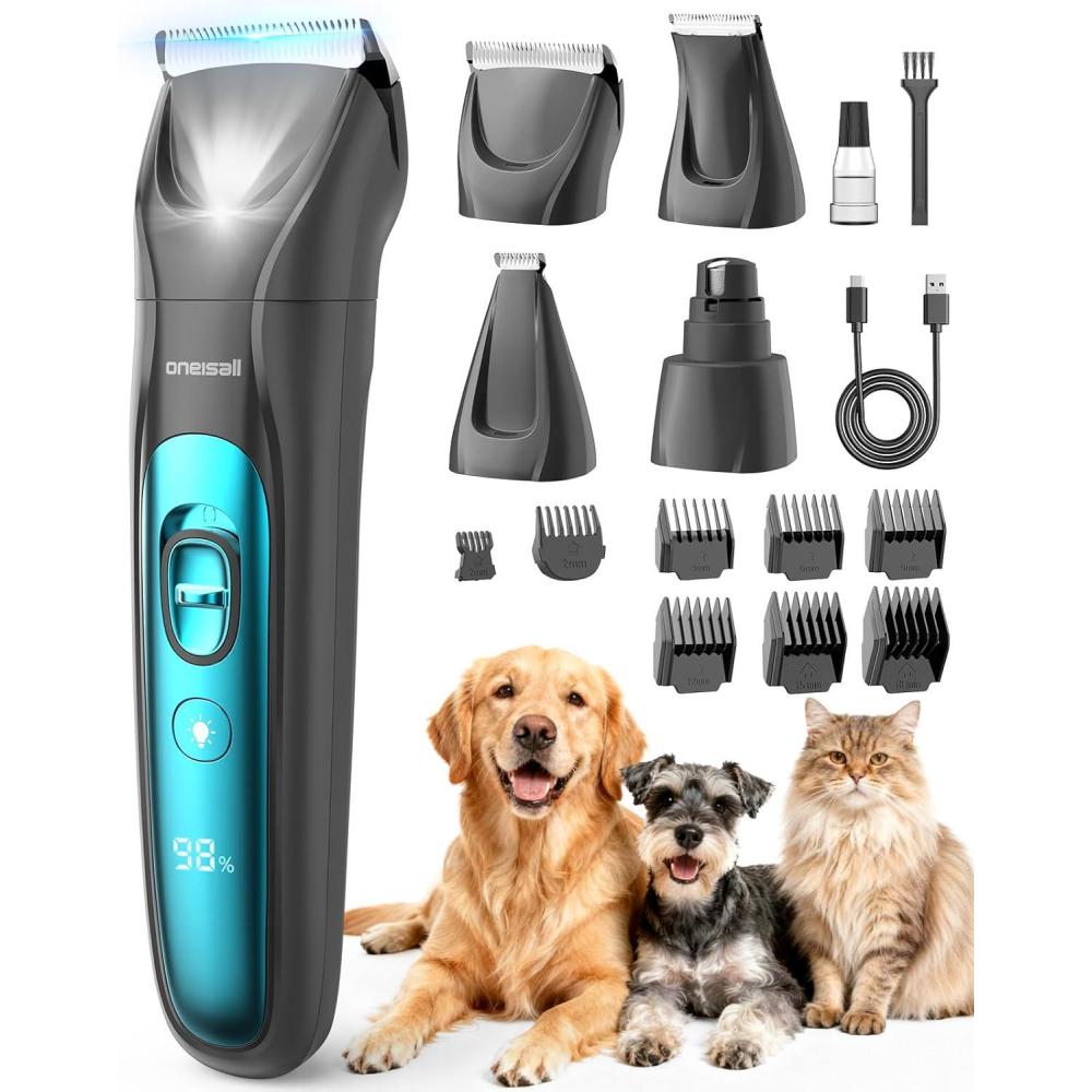 imageoneisall LED Light Dog Trimmer Clippers Cordless Dog Grooming Kit 2 in 1 2000mAh Pet Grooming Clippers Paw Trimmer Nail Grinder for Paw Nail Face Ears Legs BodyBlue