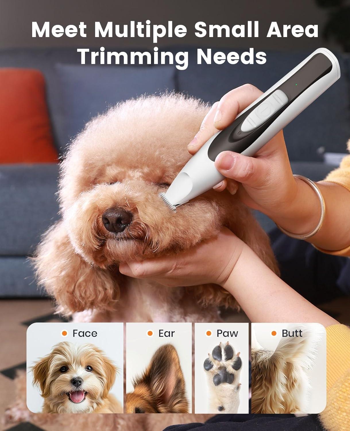 imageoneisall Dog Clippers for Grooming Doodles Poodles Thick Curly Hair Quiet Pet Trimmer for Paws Dog Nail Grinder Paw Trimmer with 2 LED Lights