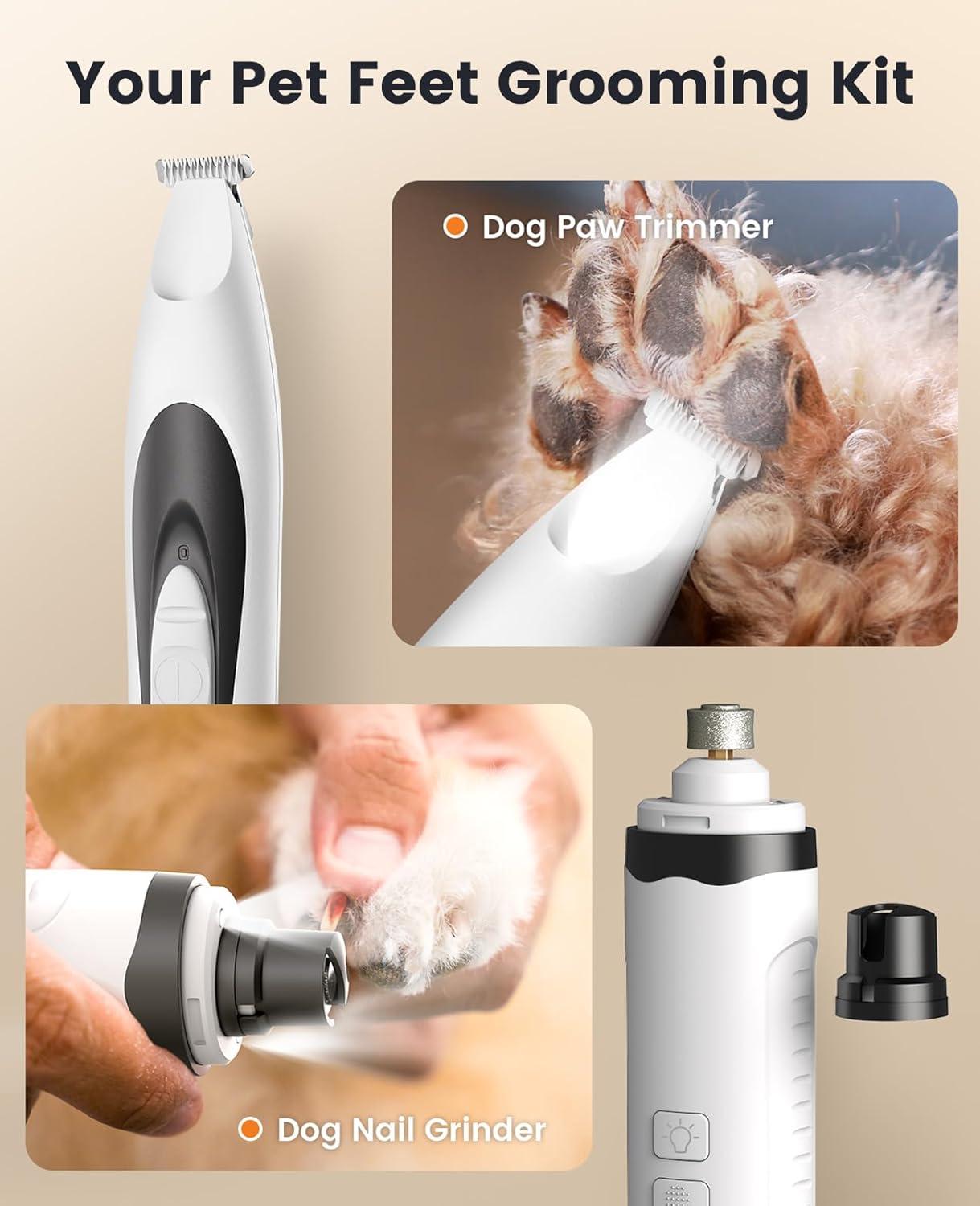 imageoneisall Dog Clippers for Grooming Thick Hair Quiet Dog Nail Grinder Paw Trimmer with 2 LED Lights