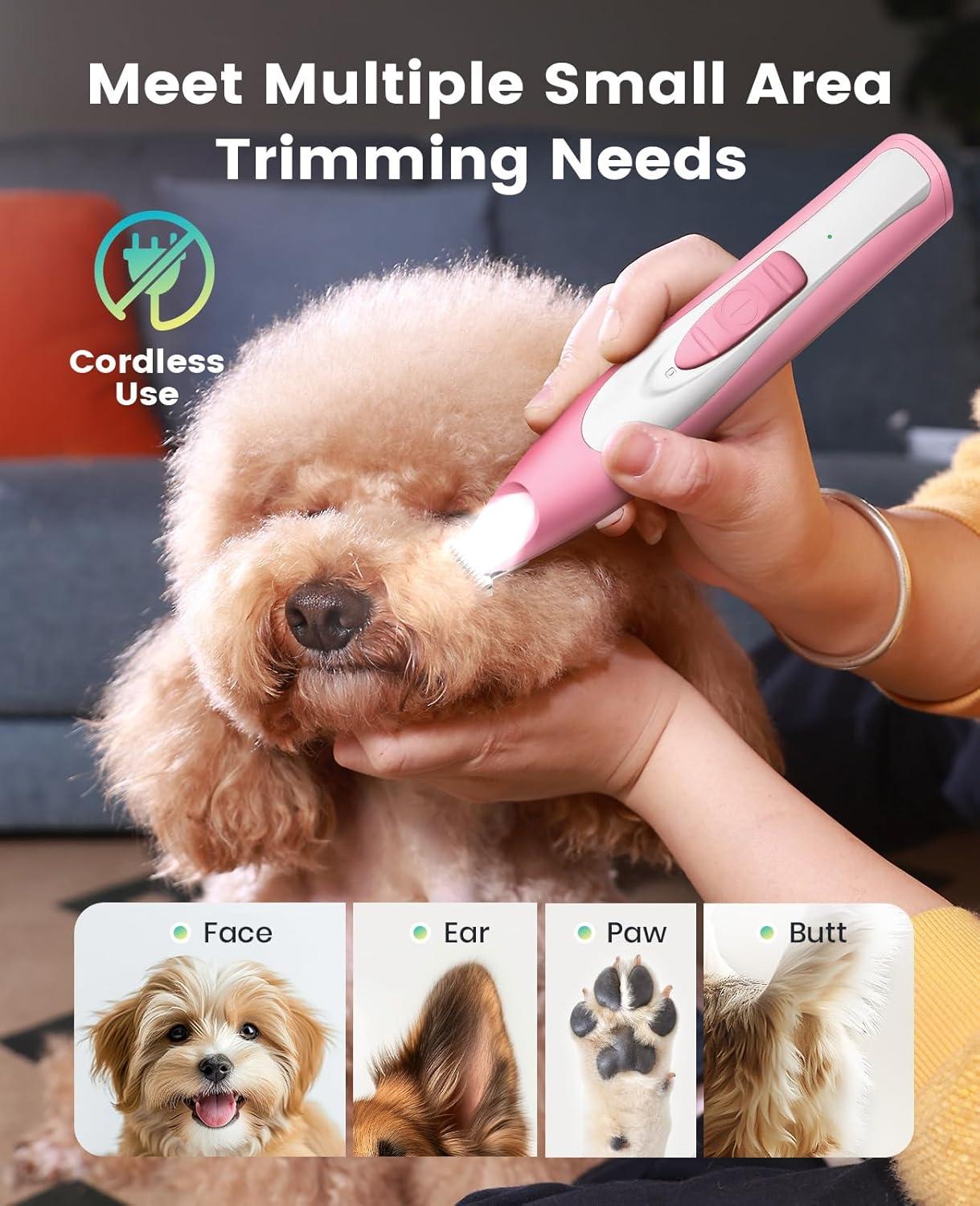 imageoneisall Dog Grooming Clippers for Thick Heavy Coats and Low Noise Dog Paw Trimmer with LED Light Pink