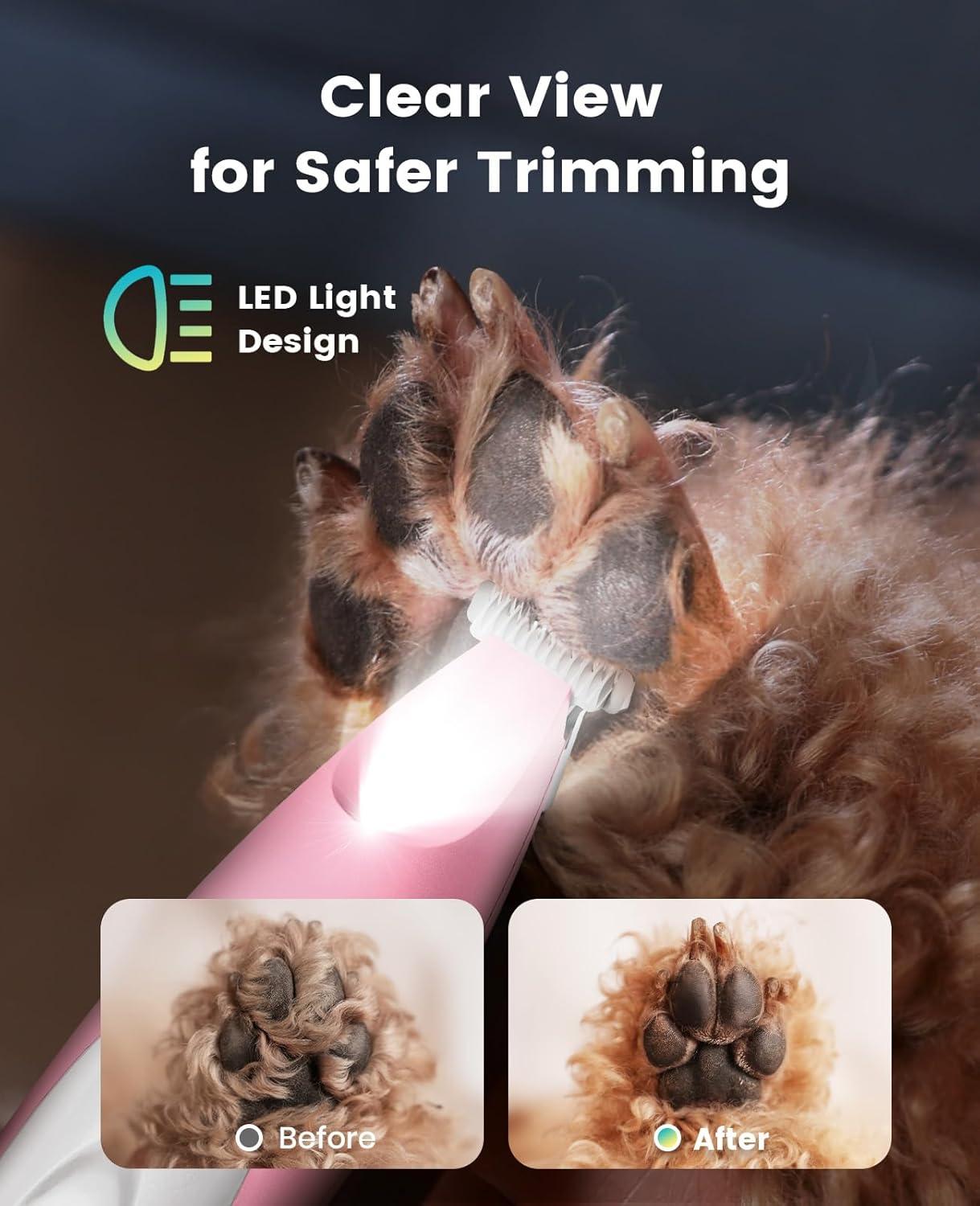imageoneisall Dog Grooming Clippers for Thick Heavy Coats and Low Noise Dog Paw Trimmer with LED Light Pink