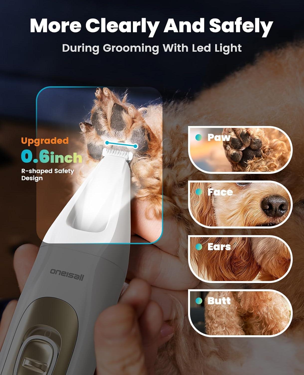 imageoneisall LED Light Dog Trimmer Clippers Cordless Dog Grooming Kit 2 in 1 2000mAh Pet Grooming Clippers Paw Trimmer Nail Grinder for Paw Nail Face Ears Legs BodyGold