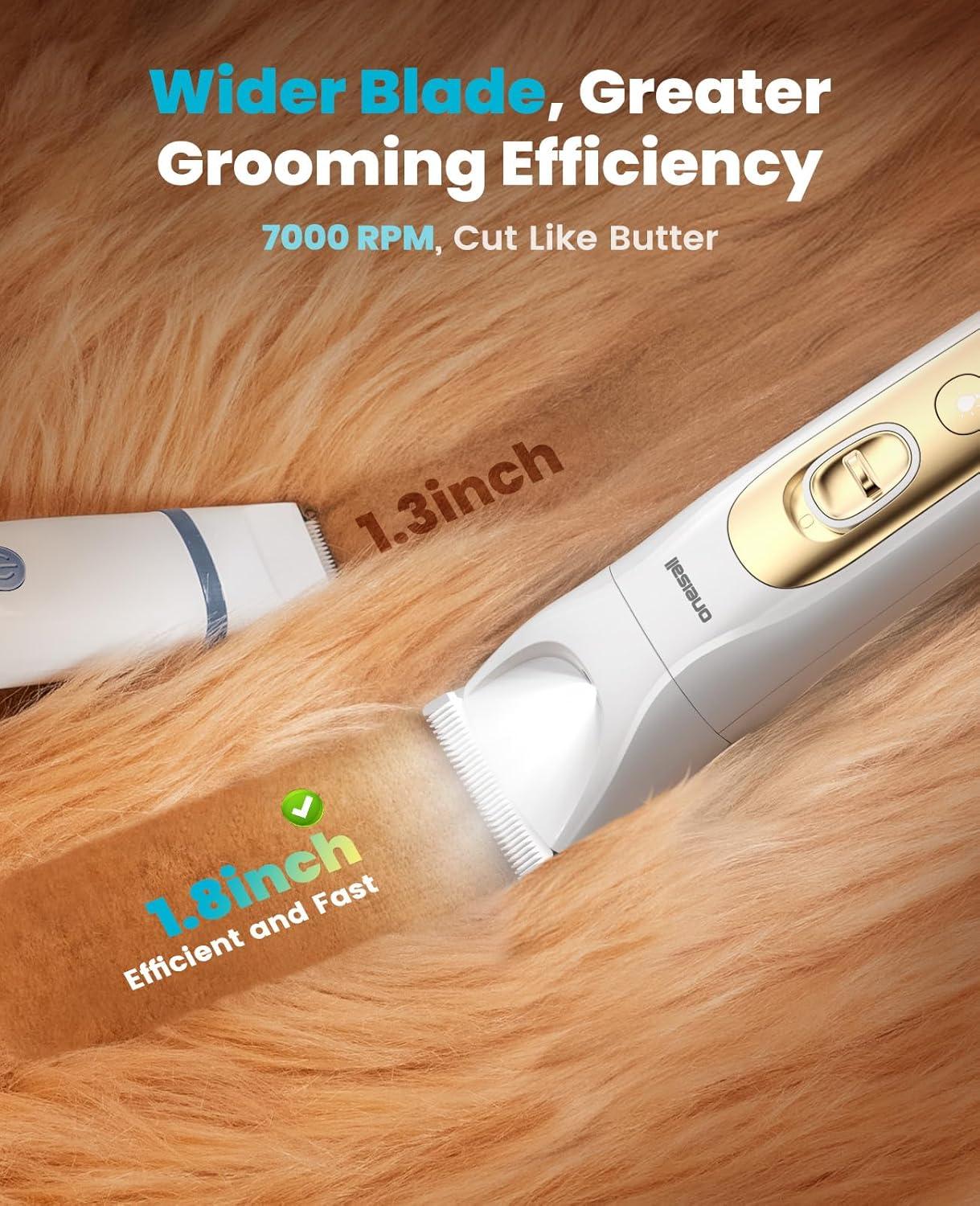 imageoneisall LED Light Dog Trimmer Clippers Cordless Dog Grooming Kit 2 in 1 2000mAh Pet Grooming Clippers Paw Trimmer Nail Grinder for Paw Nail Face Ears Legs BodyGold