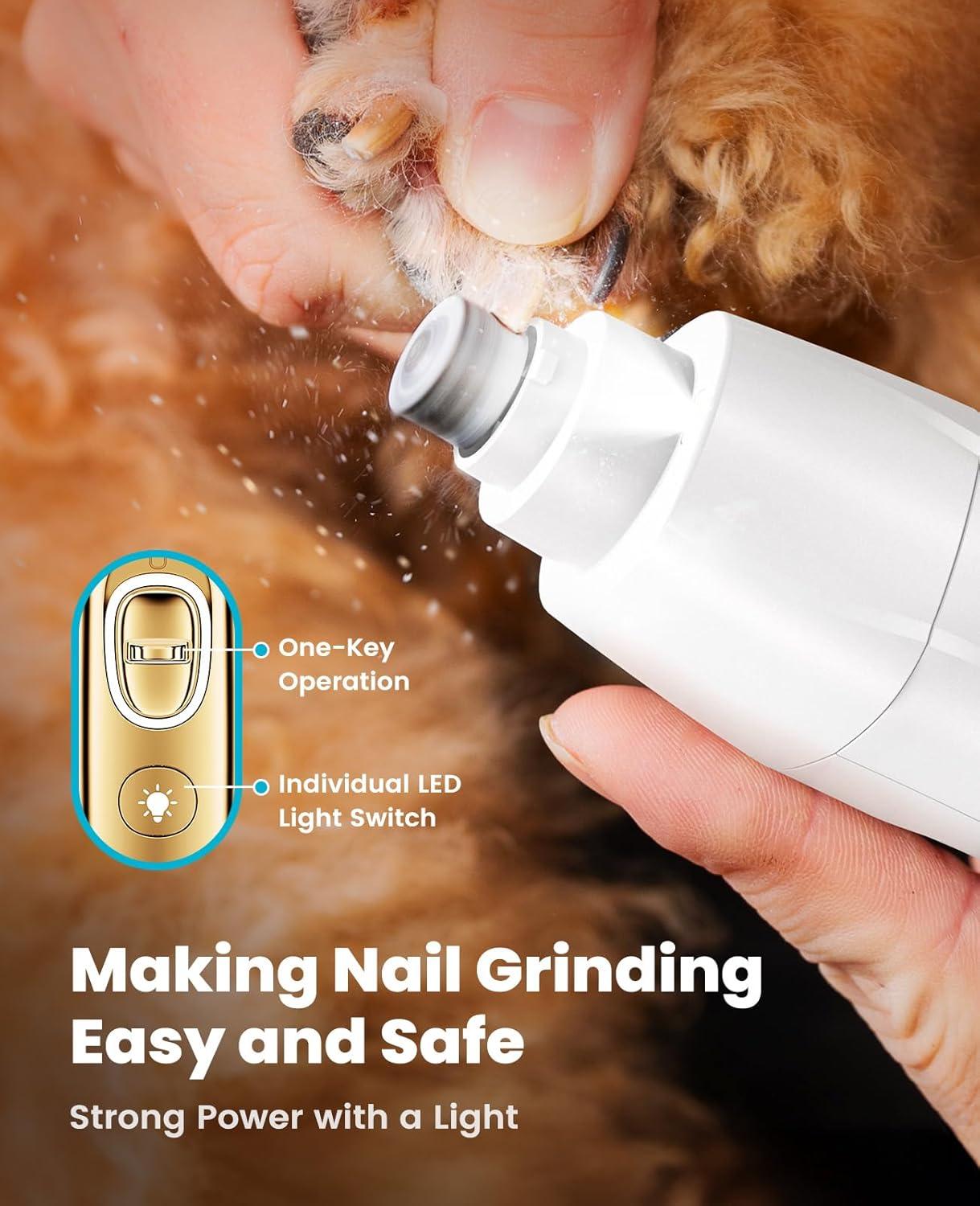 imageoneisall LED Light Dog Trimmer Clippers Cordless Dog Grooming Kit 2 in 1 2000mAh Pet Grooming Clippers Paw Trimmer Nail Grinder for Paw Nail Face Ears Legs BodyGold