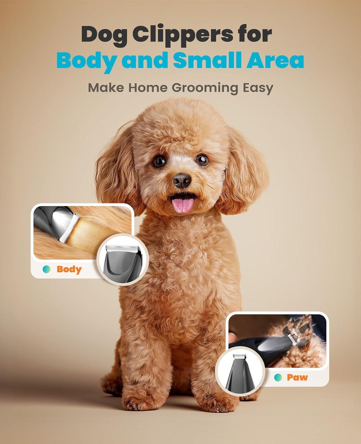 imageoneisall LED Light Dog Trimmer Clippers Cordless Dog Grooming Kit 2 in 1 2000mAh Pet Grooming Clippers Paw Trimmer Nail Grinder for Paw Nail Face Ears Legs Body2 in 1