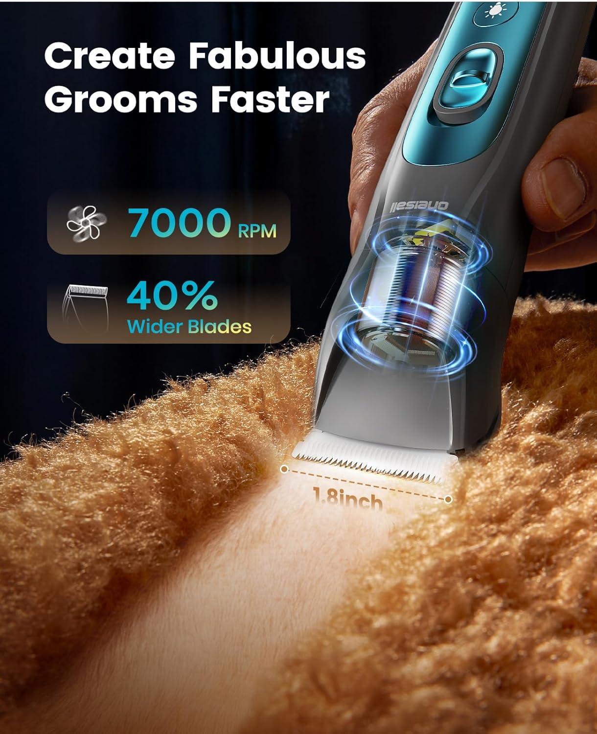 imageoneisall LED Light Dog Trimmer Clippers Cordless Dog Grooming Kit 2 in 1 2000mAh Pet Grooming Clippers Paw Trimmer Nail Grinder for Paw Nail Face Ears Legs BodyBlue