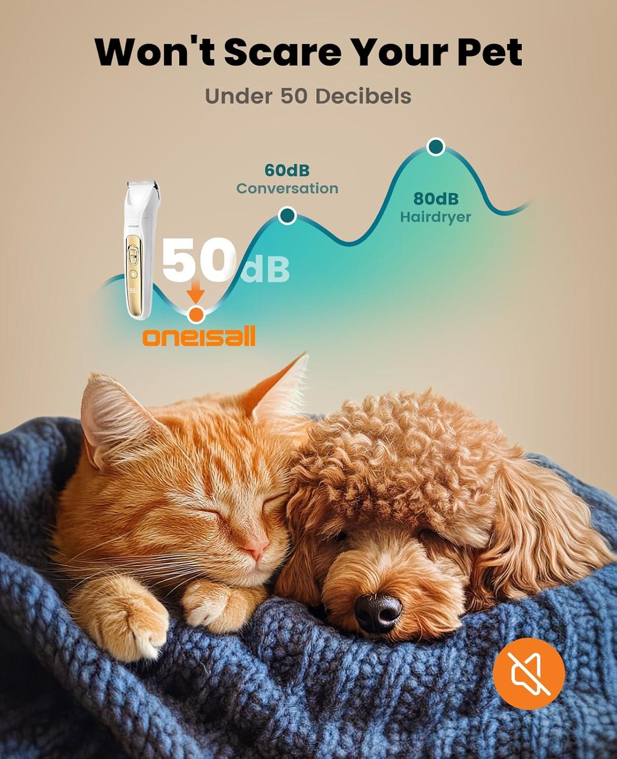 imageoneisall LED Light Dog Trimmer Clippers Cordless Dog Grooming Kit 2 in 1 2000mAh Pet Grooming Clippers Paw Trimmer Nail Grinder for Paw Nail Face Ears Legs BodyGold