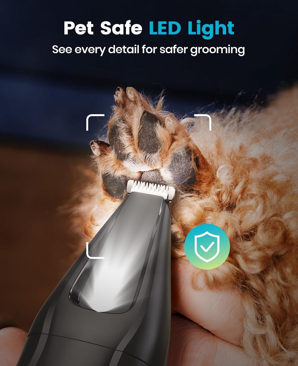 imageoneisall LED Light Dog Trimmer Clippers Cordless Dog Grooming Kit 2 in 1 2000mAh Pet Grooming Clippers Paw Trimmer Nail Grinder for Paw Nail Face Ears Legs Body2 in 1