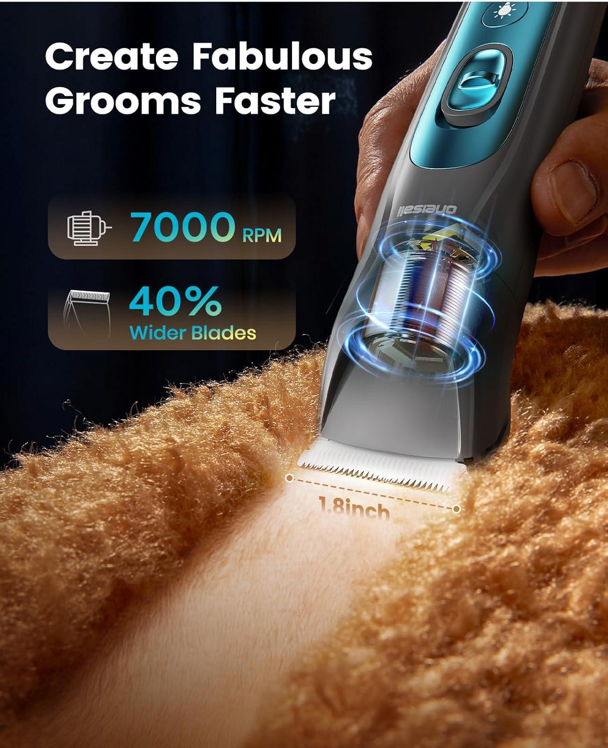 imageoneisall LED Light Dog Trimmer Clippers Cordless Dog Grooming Kit 2 in 1 2000mAh Pet Grooming Clippers Paw Trimmer Nail Grinder for Paw Nail Face Ears Legs Body2 in 1