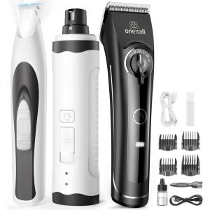 imageoneisall Dog Clippers for Grooming Doodles Poodles Thick Curly Hair Quiet Pet Trimmer for Paws Dog Nail Grinder Paw Trimmer with 2 LED Lights