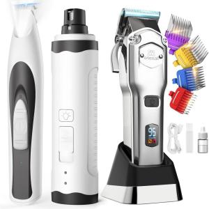 imageoneisall Dog Clippers for Grooming Thick Hair Professional Quiet Dog Trimmer for Paws Nail Grinder Paw Trimmer with 2 LED Lights