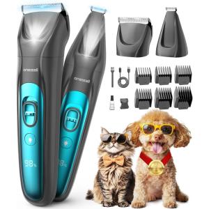 imageoneisall LED Light Dog Trimmer Clippers Cordless Dog Grooming Kit 2 in 1 2000mAh Pet Grooming Clippers Paw Trimmer Nail Grinder for Paw Nail Face Ears Legs Body2 in 1