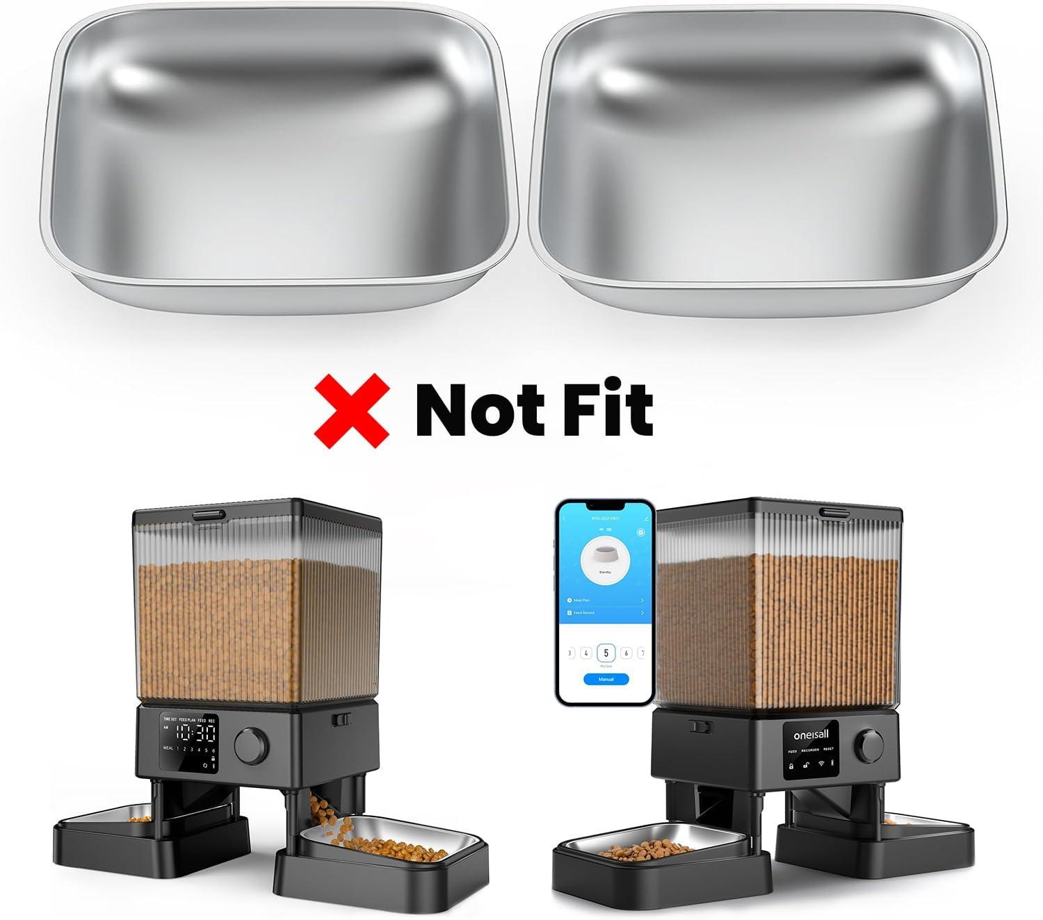 imageoneisall Stainless Steel Bowls for oneisall H1 5L Automatic Double Bowl Cat Feeder and H1W 5L WiFi Automatic Double Bowl Cat Feeder Pack of 2