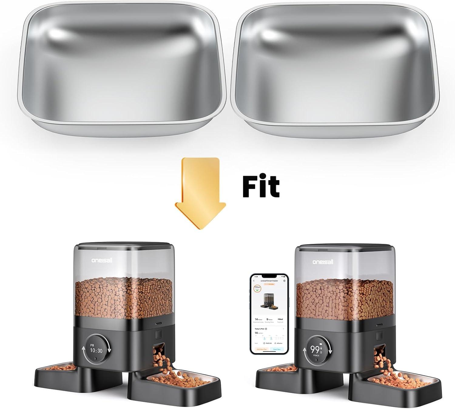 imageoneisall Stainless Steel Bowls for oneisall H1 5L Automatic Double Bowl Cat Feeder and H1W 5L WiFi Automatic Double Bowl Cat Feeder Pack of 2