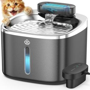 imageoneisall Cat Water Fountain 35L118oz Battery Operated Pet Fountain Stainless Steel Automatic Water Fountains for Cats Indoor Rechargeable Hale 35L Black ColorBlack PW04 Fountain 3pcs Filters